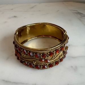 Vintage Gold Bracelet with Orange Beading